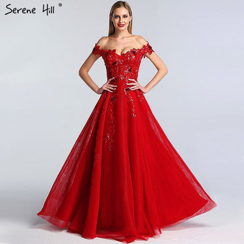Robe de soirée sexy rouge luxueuse à paillettes et perles, épaules dénudées, dernière collection Dubaï, LA60792 