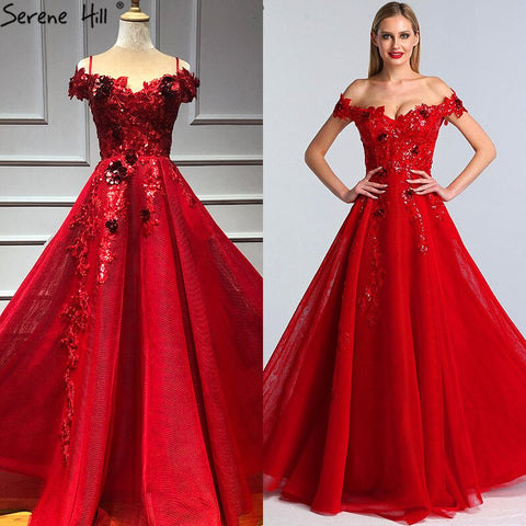 Robe de soirée sexy rouge luxueuse à paillettes et perles, épaules dénudées, dernière collection Dubaï, LA60792 