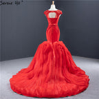 Red Mermaid Design O-Neck Sexy Wedding Dresses 2025 Sleeveless Beading Sequins Bridal Gowns HM66926