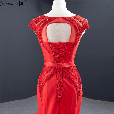 Vestidos de novia sexys con escote redondo y diseño de sirena roja, sin mangas, con lentejuelas y cuentas, colección 2025, HM66926 