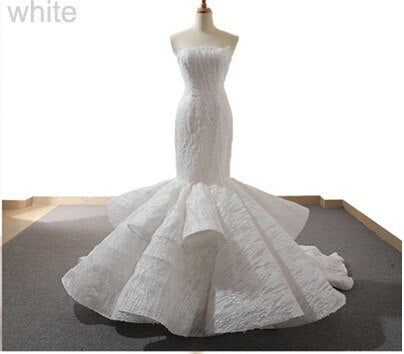 Robe de mariée sirène sexy à épaules dénudées, rouge, à volants, à la mode, photo réelle, HM66614, 2025 