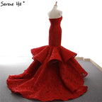 Red Newest Off Shoulder Sexy Wedding Dresses 2025 Appliques Ruffles Fashion Sexy Mermiad Bridal Gown Real Photo HM66614