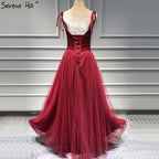 On Sale no return no refundSale Red Strapless Sexy A-Line Evening Dresses Latest Design Sleeveless Sequined Beading Formal Dress Real Photo LA70004