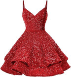 Vestidos de lentejuelas para adolescentes para el baile de bienvenida. Vestidos cortos brillantes para graduación SYH87 