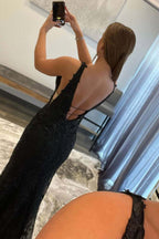 Vestidos de fiesta largos hasta el suelo con escote en V y encaje de sirena, vestidos de noche