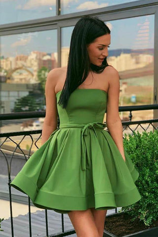 Satin A-line Strapless Short Homecoming Dresses, Short Party Dresses