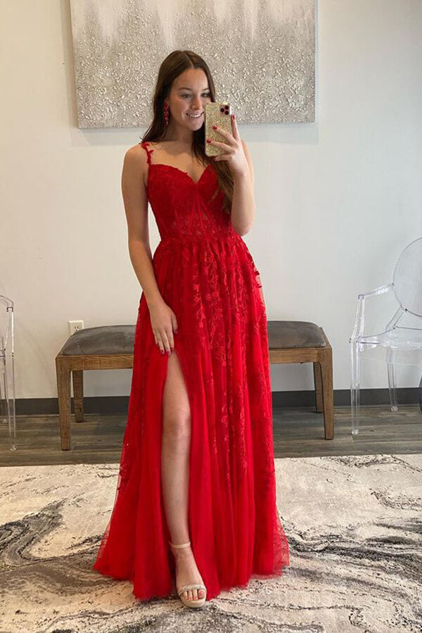Tulle A-line Sweetheart Prom Dresses With Lace Appliques, Party Dress