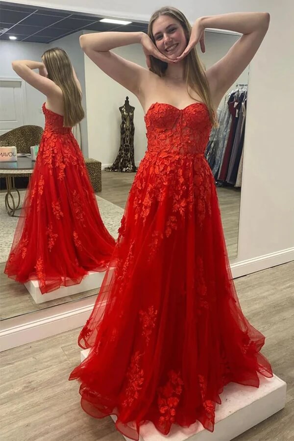 Vestidos largos de fiesta sin tirantes de tul, vestido de noche con apliques de encaje