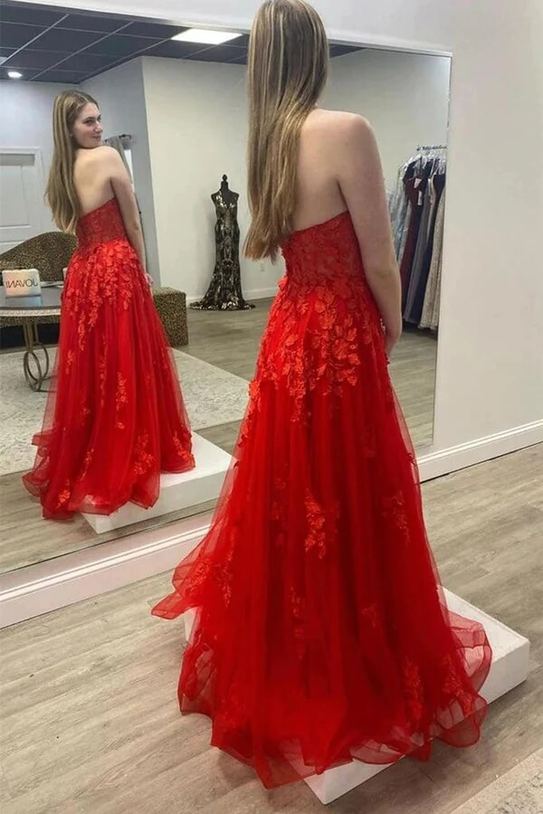 Vestidos largos de fiesta sin tirantes de tul, vestido de noche con apliques de encaje