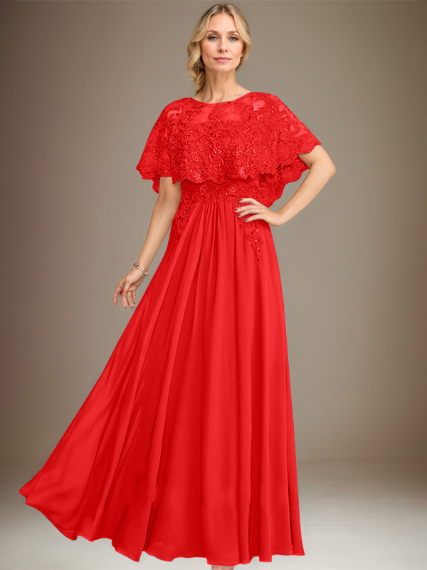 Vestido de novia de corte línea A, escote barco, largo hasta el suelo, de gasa de encaje con apliques de lentejuelas para la madre de la novia 