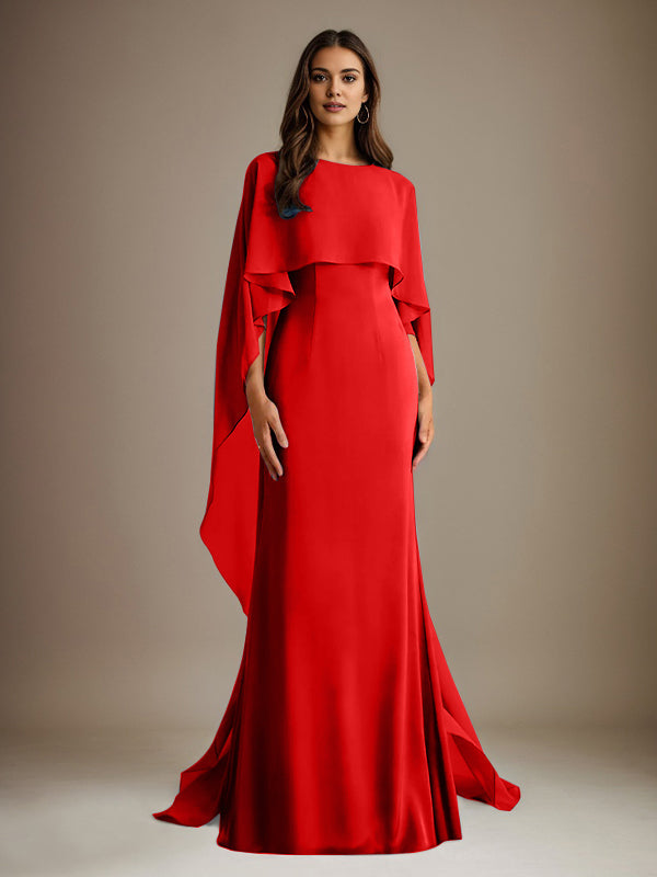 Vestido de gasa de corte recto/columna, escote barco y largo hasta el suelo, para la madre de la novia, con volantes en cascada. 
