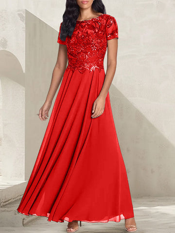 Charcoal Grey A-Line Scoop Long Mother of the Bride Dress With Beadings