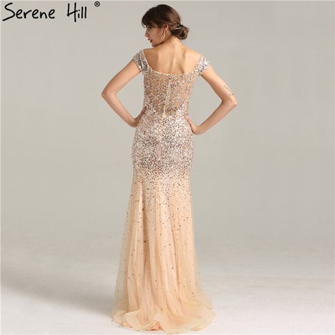 Rose Gold Dubai Luxury Off Shoulder Evening Dresses Sequined Sexy Sparkle Mermaid Formal Dress 2025 LA6232