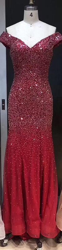 Rose Gold Dubai Luxury Off Shoulder Evening Dresses Sequined Sexy Sparkle Mermaid Formal Dress 2025 LA6232