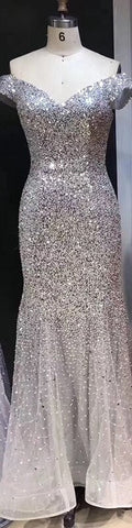 Rose Gold Dubai Luxury Off Shoulder Evening Dresses Sequined Sexy Sparkle Mermaid Formal Dress 2025 LA6232