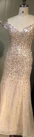 Rose Gold Dubai Luxury Off Shoulder Evening Dresses Sequined Sexy Sparkle Mermaid Formal Dress 2025 LA6232
