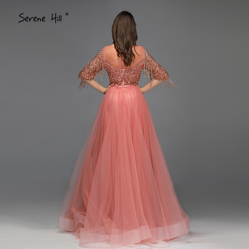 Rose Gold O-Neck Sequined Evening Dresses 2025 A-Line Latest Design Sexy Sparkle Formal Dress LA60976
