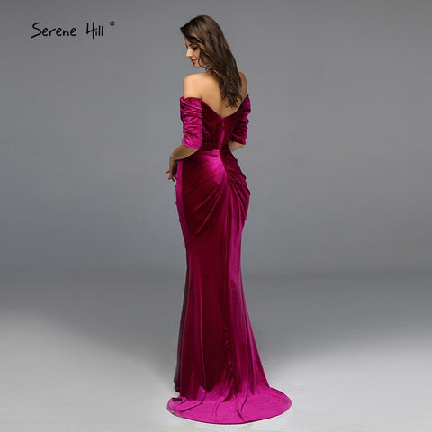 Rose Off Shoulder Half Sleeve Evening Dresses Latest Design Mermaid Sexy Evening Gowns 2025 LA60894