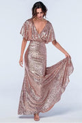 Robe de demoiselle d'honneur à paillettes or rose avec manches VMB43