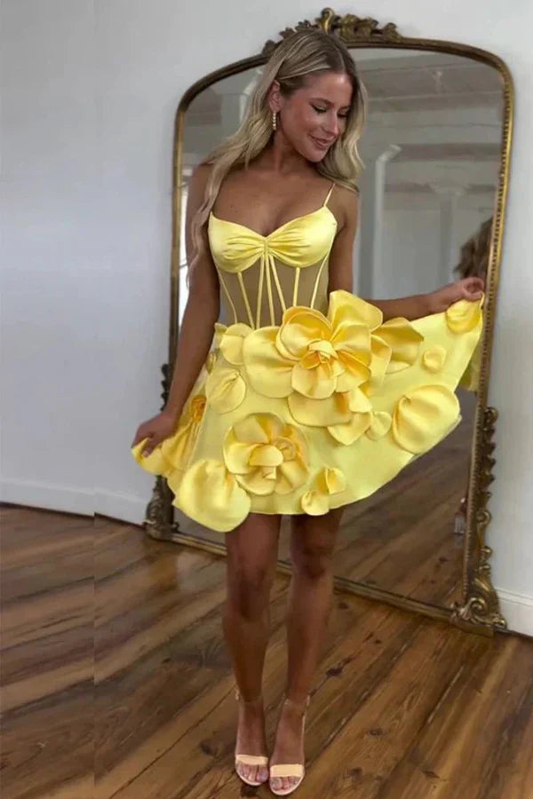 Robe de bal courte rose à bretelles rosettes et corset PD515