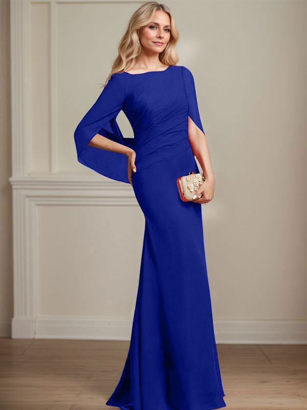 Vestido de chifón hasta el suelo, corte sirena/trompeta, para la madre de la novia, con pliegues 