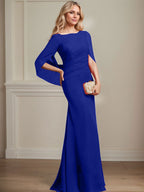 Vestido de chifón hasta el suelo, corte sirena/trompeta, para la madre de la novia, con pliegues 