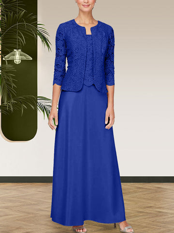 Glitter Lace & Satin Skirt Jacket Dress with Open Jacket