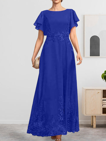 A-line Scoop Ankle-Length Lace Chiffon Mother of the Bride Dress With Sequins