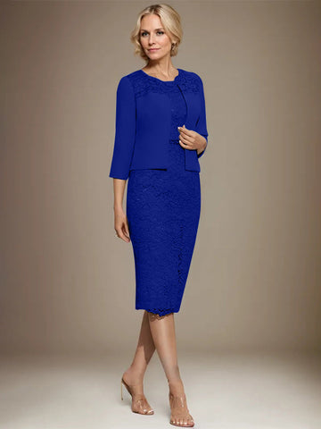 Robe fourreau/colonne en mousseline de soie et dentelle, longueur genou, ornée de perles, pour la mère de la mariée 