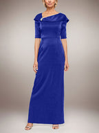 Robe longue fourreau scintillante avec revers à poignets et manches coudes 