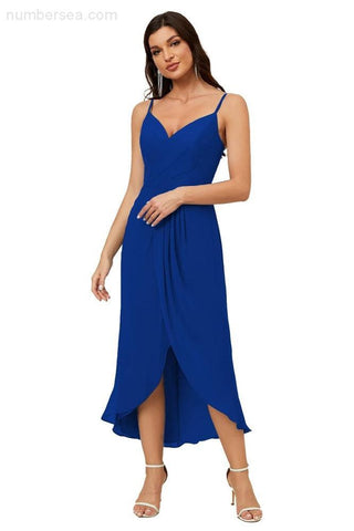 Vestido de dama de honor de gasa con escote en V y abertura media, vestido formal de fiesta, vestido de bienvenida 2803 