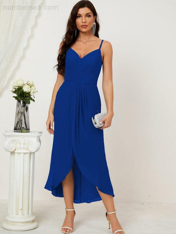 Vestido de dama de honor de gasa con escote en V y abertura media, vestido formal de fiesta, vestido de bienvenida 2803 