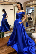 Vestidos de fiesta corte A con hombros descubiertos, vestidos de noche con cola