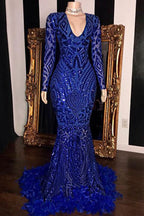 Mermaid V-neck Long Prom Dresses With Sleeves, Evening Gown