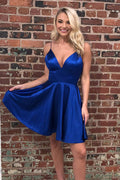 Vestidos de fiesta de bienvenida de satén sin espalda, vestidos cortos de graduación