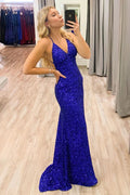 Robe de bal longue sirène à sequins bleu roi SYP86