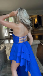 Royal Blue Corset Prom Dresses Strapless Ruffle Party Gown SYP188