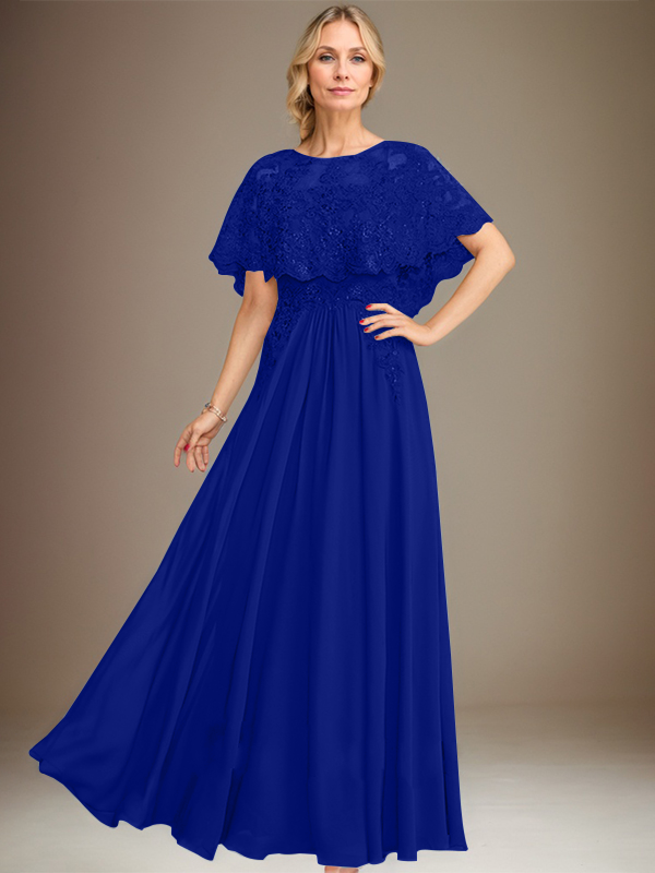 Vestido de novia de corte línea A, escote barco, largo hasta el suelo, de gasa de encaje con apliques de lentejuelas para la madre de la novia 
