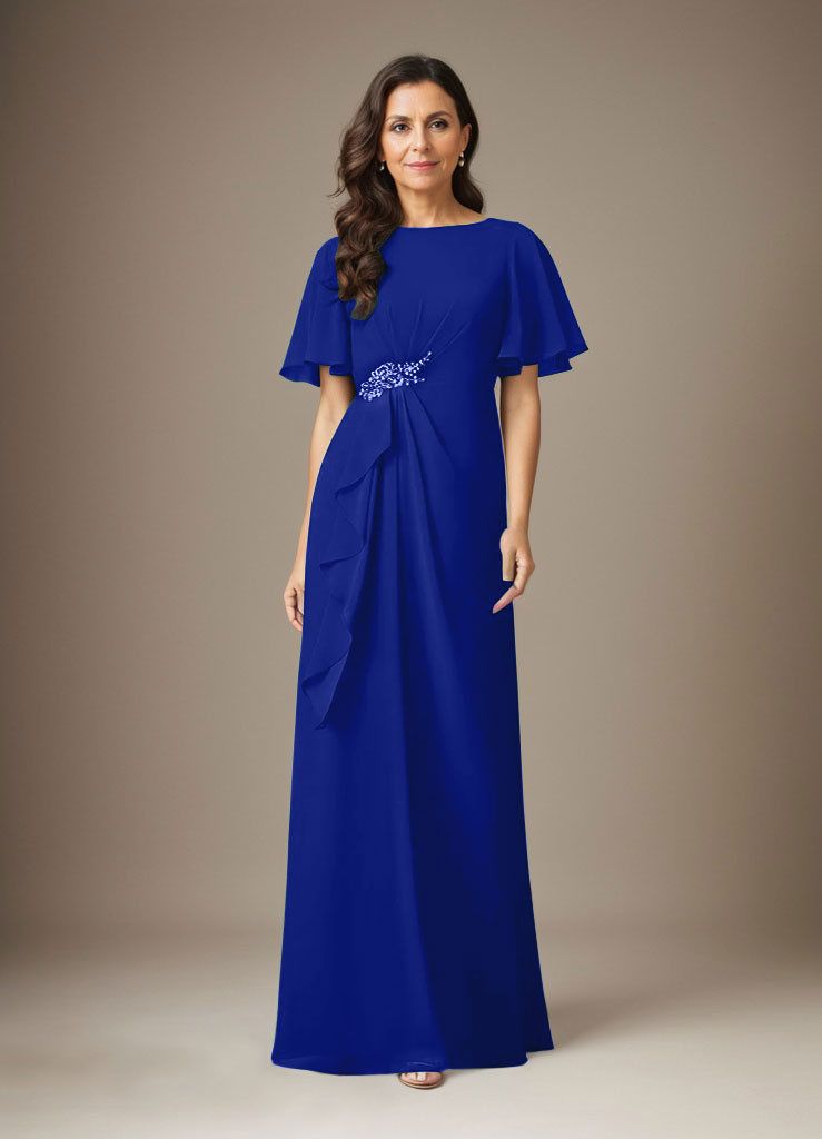Vestido de gasa azul marino oscuro de corte recto con cuentas