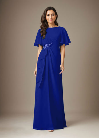 Dark Navy Sheath Beaded Chiffon Dress