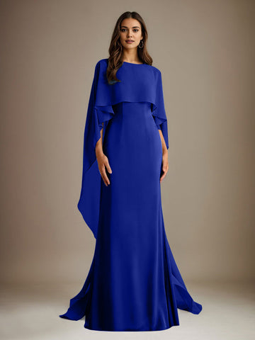 Sheath/Column Boatneck Floor-Length Chiffon Mother of the Bride Dress With Cascading Ruffles