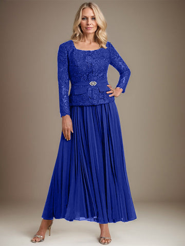 Vestido de gasa corte A, largo hasta el tobillo, para la madre de la novia, con pliegues. 