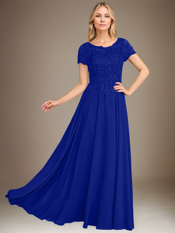 A-Line Scoop Floor-Length Chiffon Mother of the Bride Dress With Applique & Sequins