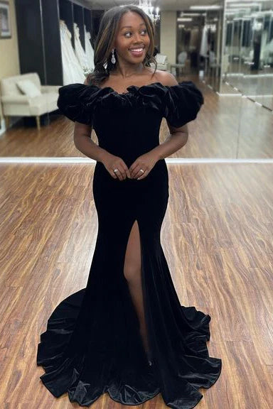 Off The Shoulder Royal Blue Formal Dress With Slit SYP95