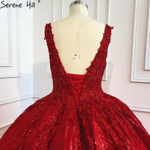 Ruhigen Hill Red Ärmellose Sexy Hochzeit Kleider 2025 Dubai High-end-Perlen Perlen Braut Kleid HA2440 Nach Maß