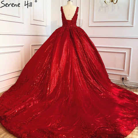 Ruhigen Hill Red Ärmellose Sexy Hochzeit Kleider 2025 Dubai High-end-Perlen Perlen Braut Kleid HA2440 Nach Maß