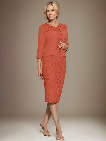 Robe fourreau/colonne en mousseline de soie et dentelle, longueur genou, ornée de perles, pour la mère de la mariée 