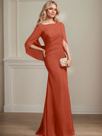 Vestido de chifón hasta el suelo, corte sirena/trompeta, para la madre de la novia, con pliegues 