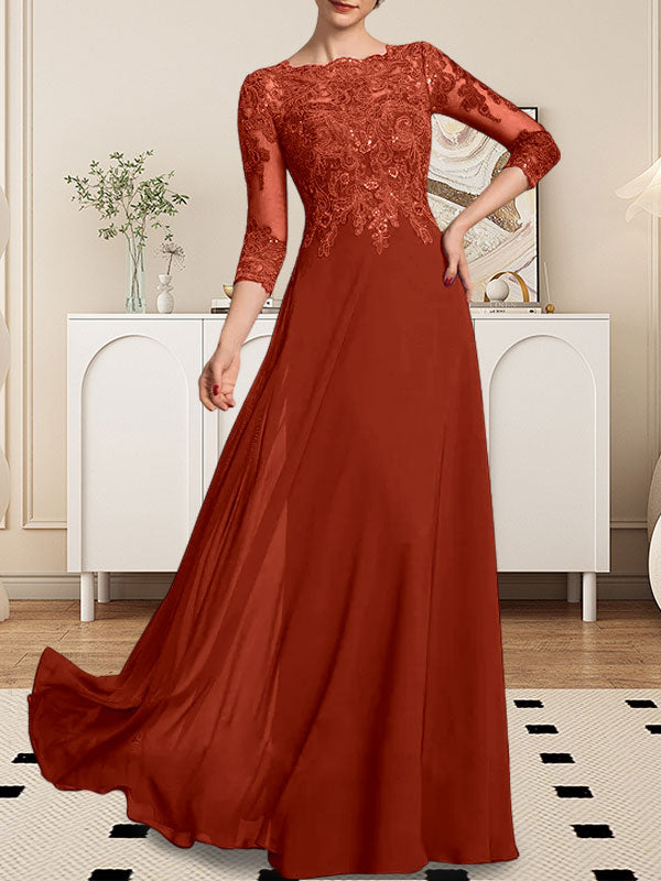 Vestido de novia de corte línea A, escote redondo, largo hasta el suelo, de encaje y gasa con lentejuelas.