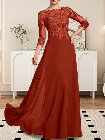 A-line Scoop Floor-Length Lace Chiffon Mother of the Bride Dress With Sequins